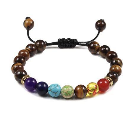 Pulsera 7 chakras con Piedra Natural Ojo de Tigre Pulseras Zen Bazar Perú