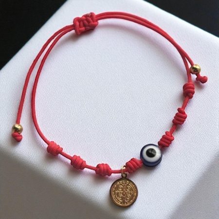 Pulsera  negra 7 nudos  San Benito y ojo turco