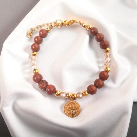 Pulsera de mujer Lluvia de oro y Cruz de San Benito