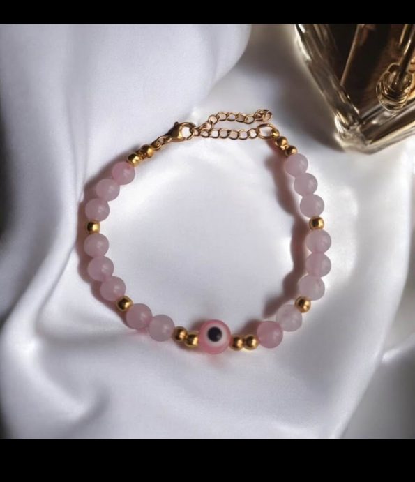 Pulsera de Cuarzo Rosa con Ojo Turco Pulseras Zen Bazar Perú