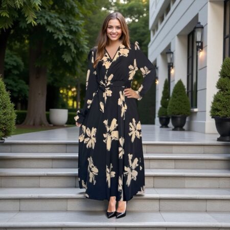 Elegante Vestido largo cruzado. Talla L