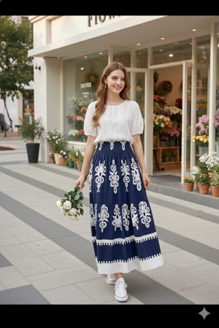 Falda Larga Azul de Mujer