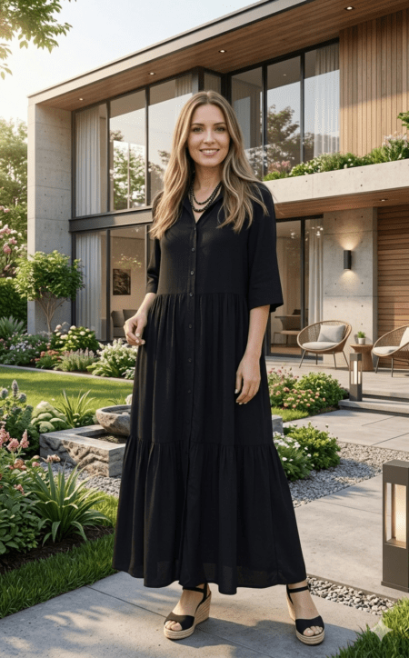 Vestido camisero negro. Talla XL