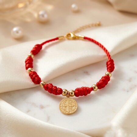 Pulsera de Mujer 7 nudos Rojas con San Benito